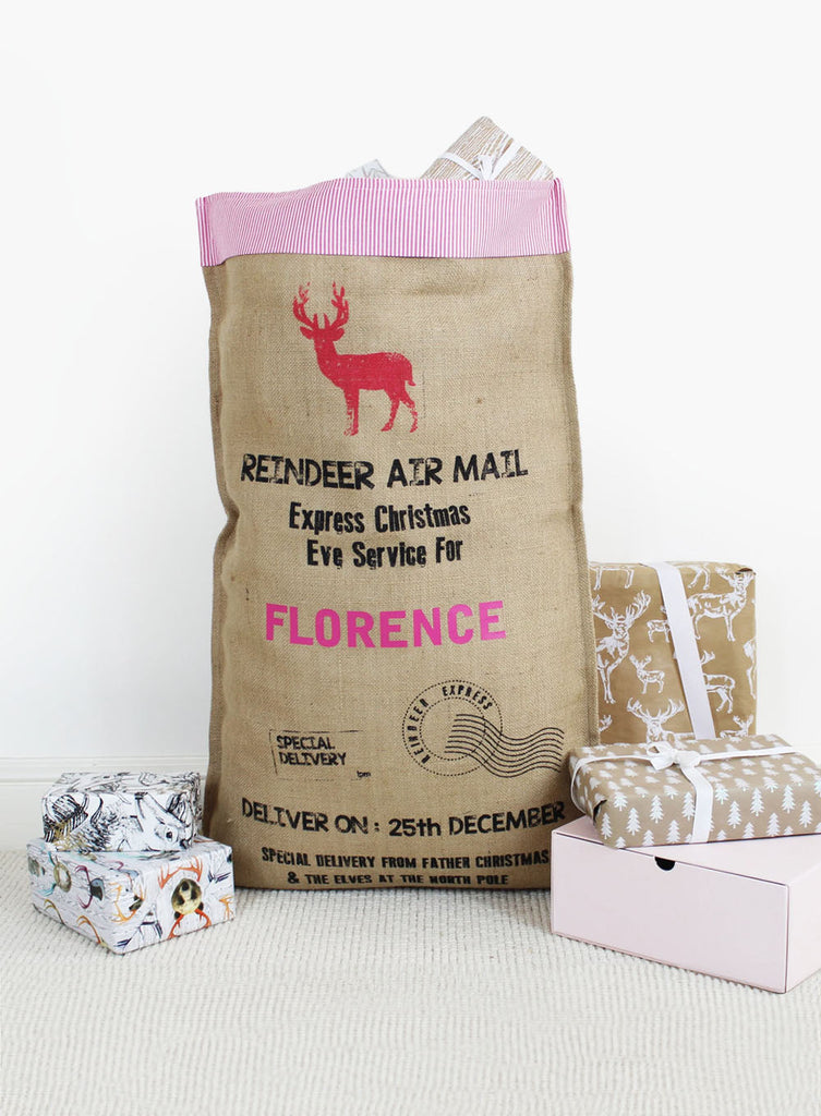 Lime Tree London Personalised Product Red Stag Hessian Personalised Christmas Sack