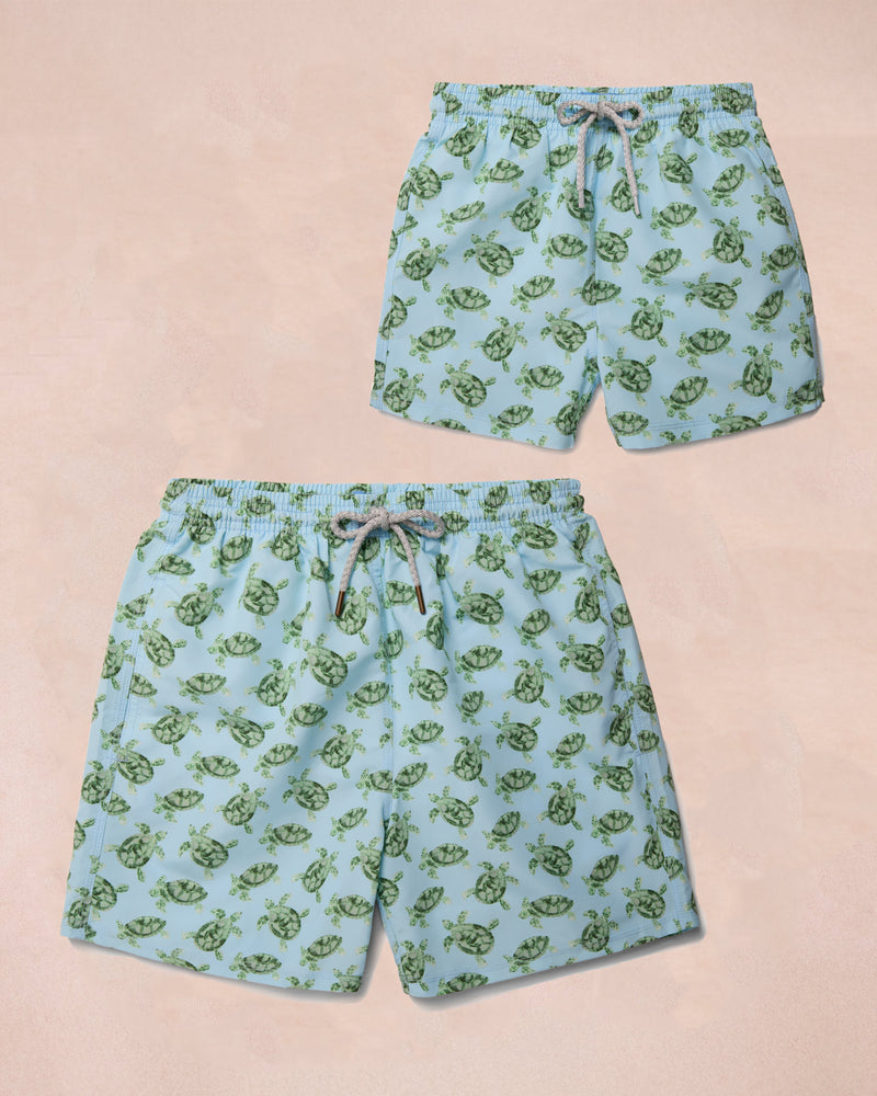 Trotters Childrenswear Gift Set Daddy & Me Boys - Blue Turtle Swimshorts Gift Set