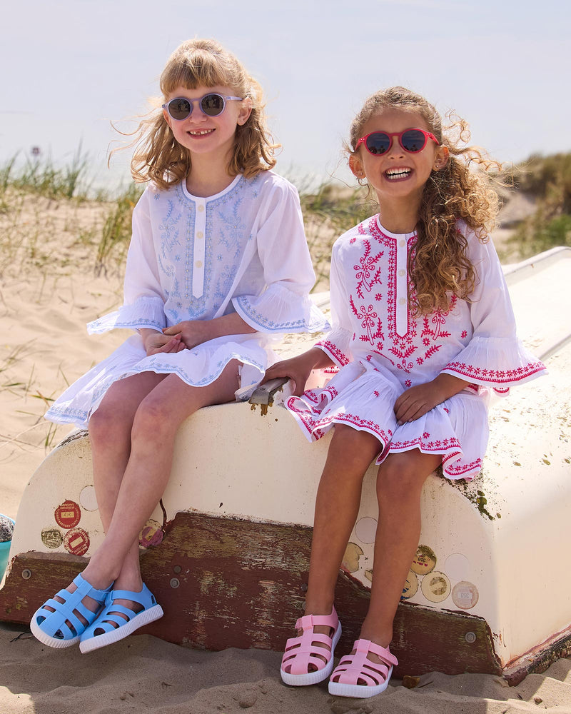 Lily Rose Kaftan Embroidered Kaftan in White/Fuchsia