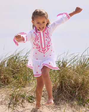 Lily Rose Kaftan Embroidered Kaftan in White/Fuchsia