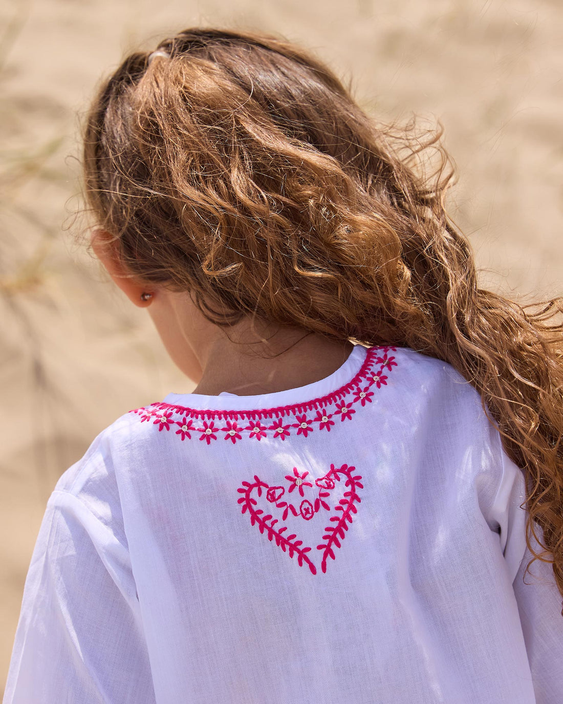 Lily Rose Kaftan Embroidered Kaftan in White/Fuchsia
