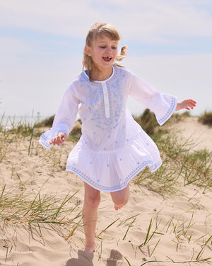 Lily Rose Kaftan Embroidered Kaftan in White/Blue