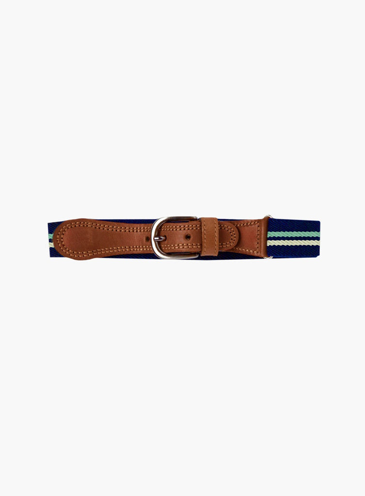 Thomas Brown Belt Elasticated Belt in Navy/Sage Stripe