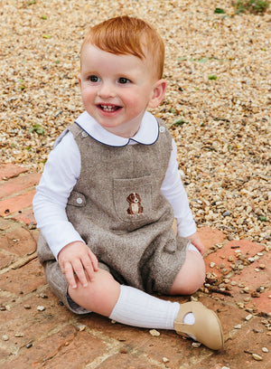 Thomas Brown Bib Shorts Little Archie Romper in Brown Herringbone