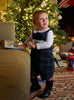 Thomas Brown Bib Shorts Little Archie Smocked Romper in Navy Tartan