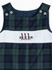 Thomas Brown Bib Shorts Little Archie Smocked Romper in Navy Tartan