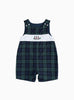 Thomas Brown Bib Shorts Little Archie Smocked Romper in Navy Tartan