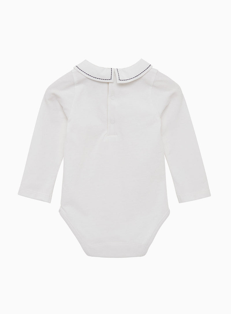 Thomas Brown Body Little Long Sleeved Monty Stitched Body in White Navy