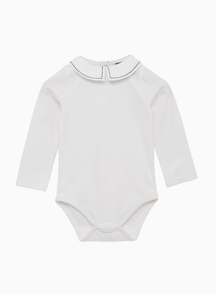 Thomas Brown Body Little Long Sleeved Monty Stitched Body in White Navy