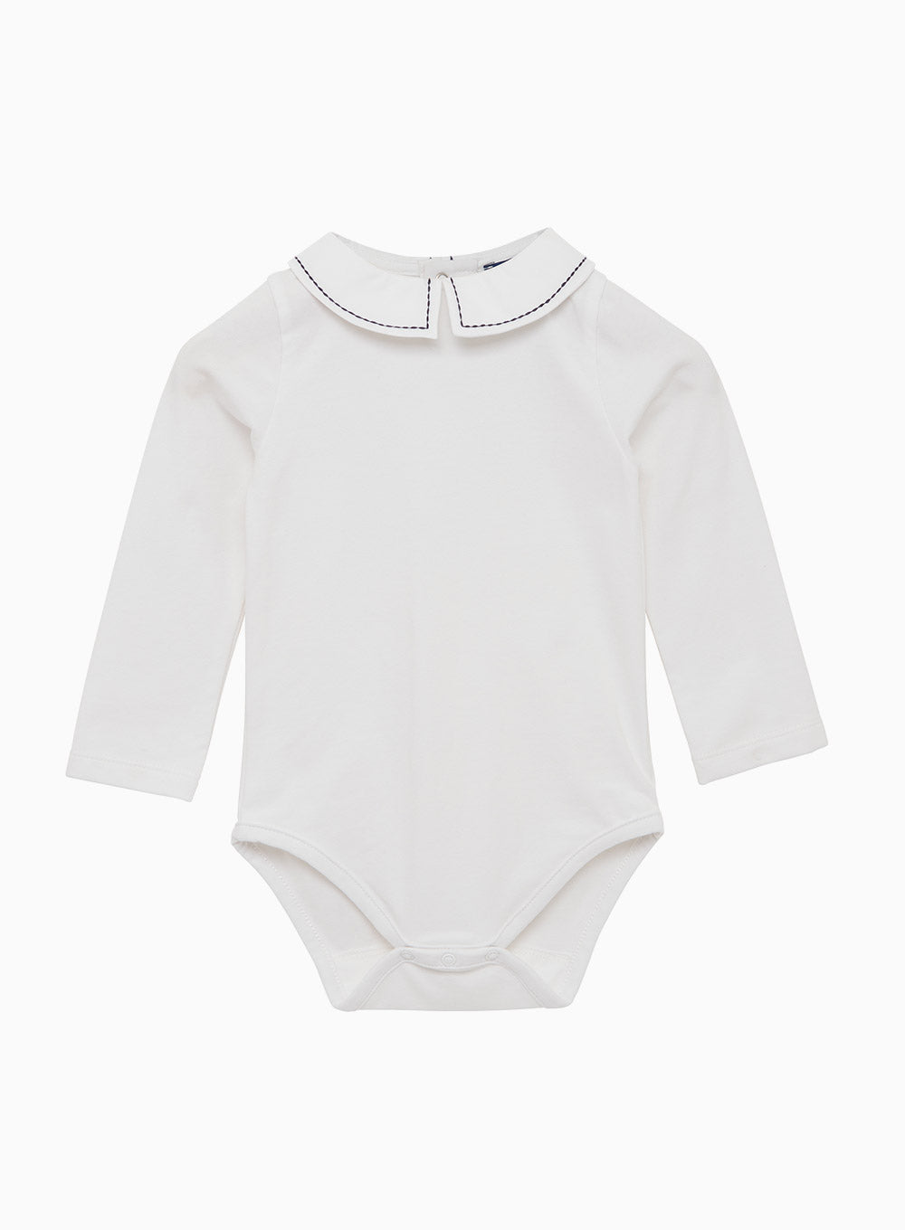 Thomas Brown Body Little Long Sleeved Monty Stitched Body in White Navy