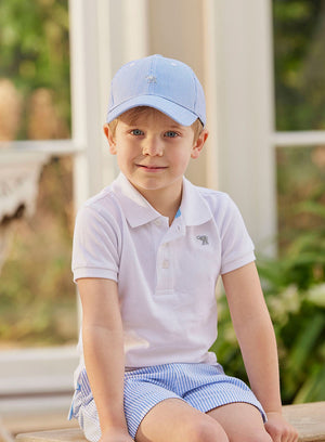 Thomas Brown Hat Charlie Cap in Blue Stripe - Trotters Childrenswear