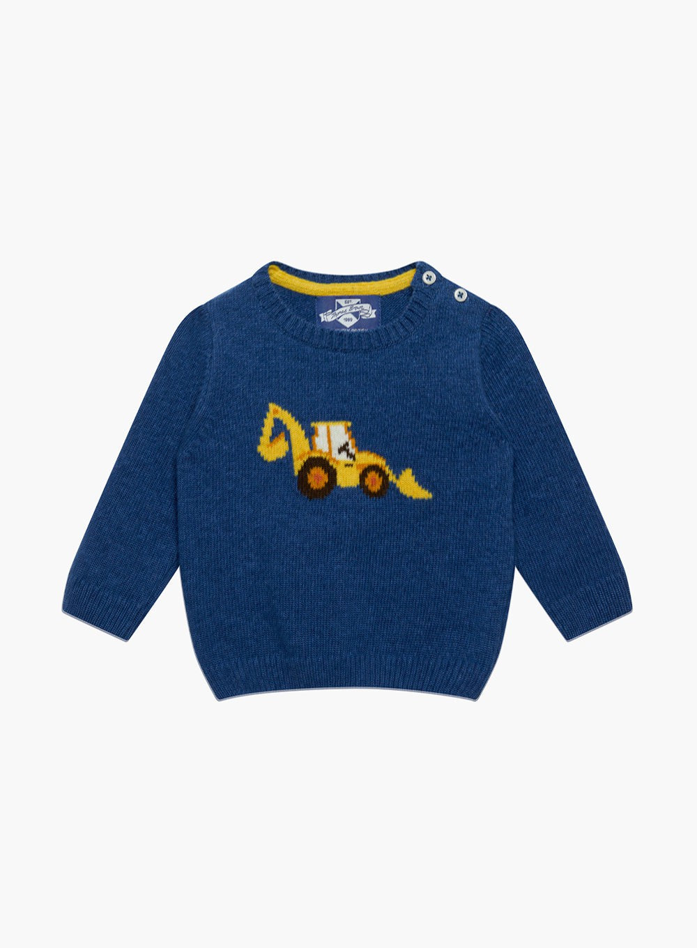 Thomas Brown Baby Digby Digger Jumper in Denim Blue Marl Trotters London