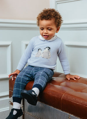Thomas Brown Jumper Little Pip Penguin Jumper in Pale Blue