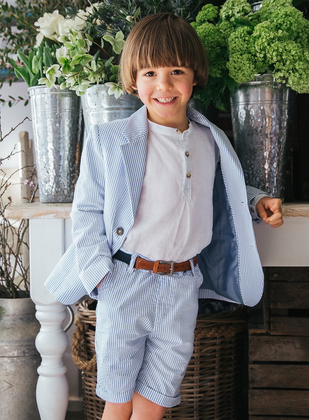 Thomas Brown Shorts Charlie Chino Shorts in Blue Stripe