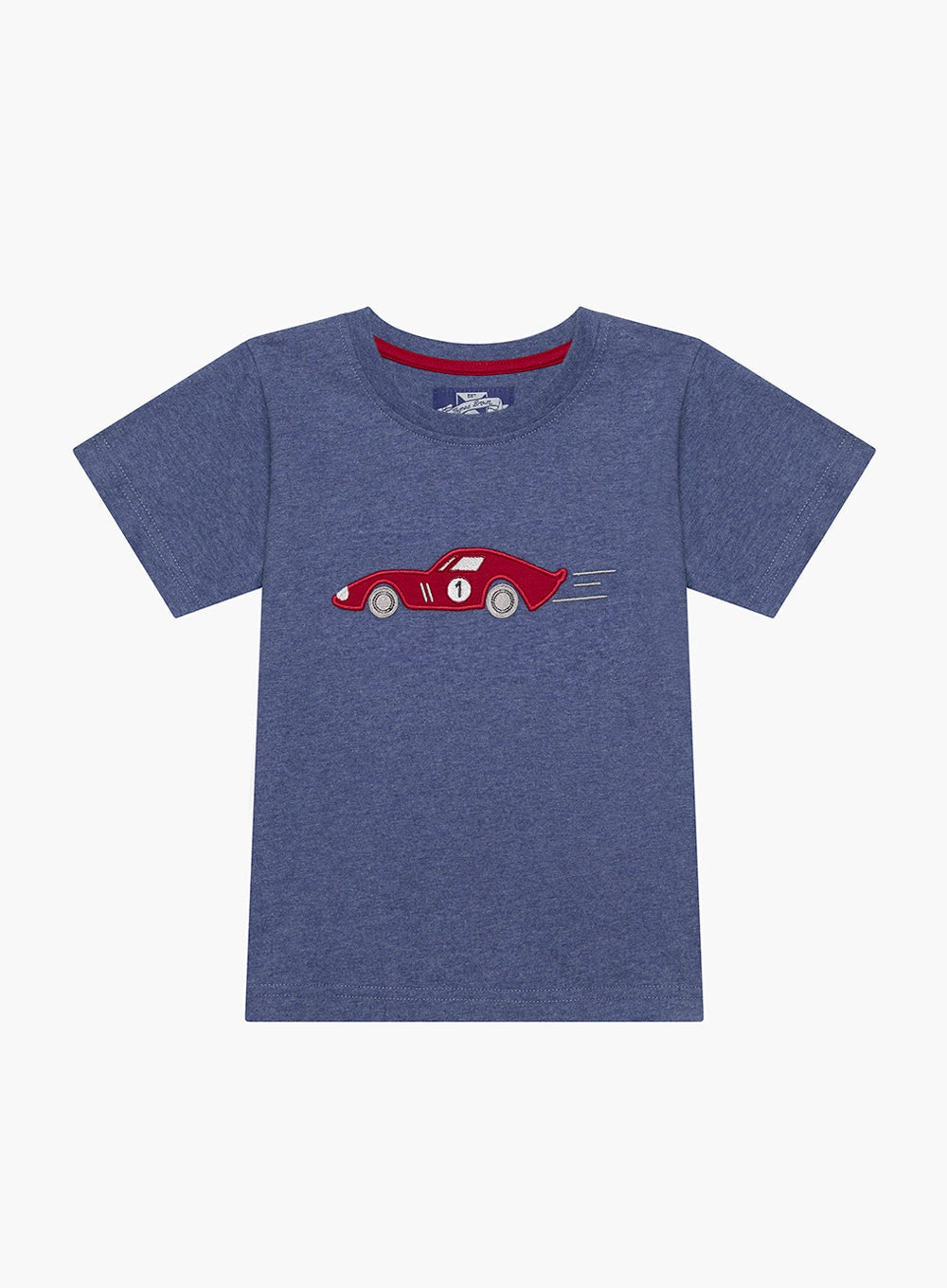 Boys Sebastian Car TShirt Denim Blue Marl Trotters London