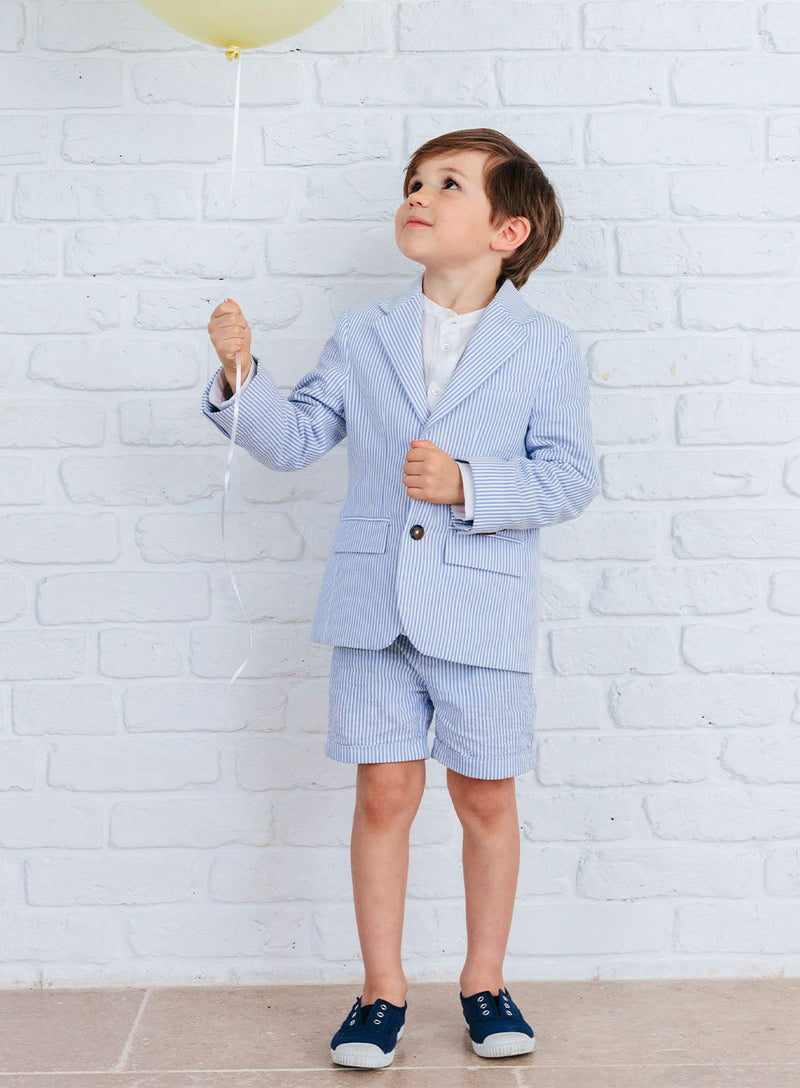 Trotters Heritage Blazer Sebastian Blazer in Pale Blue Stripe