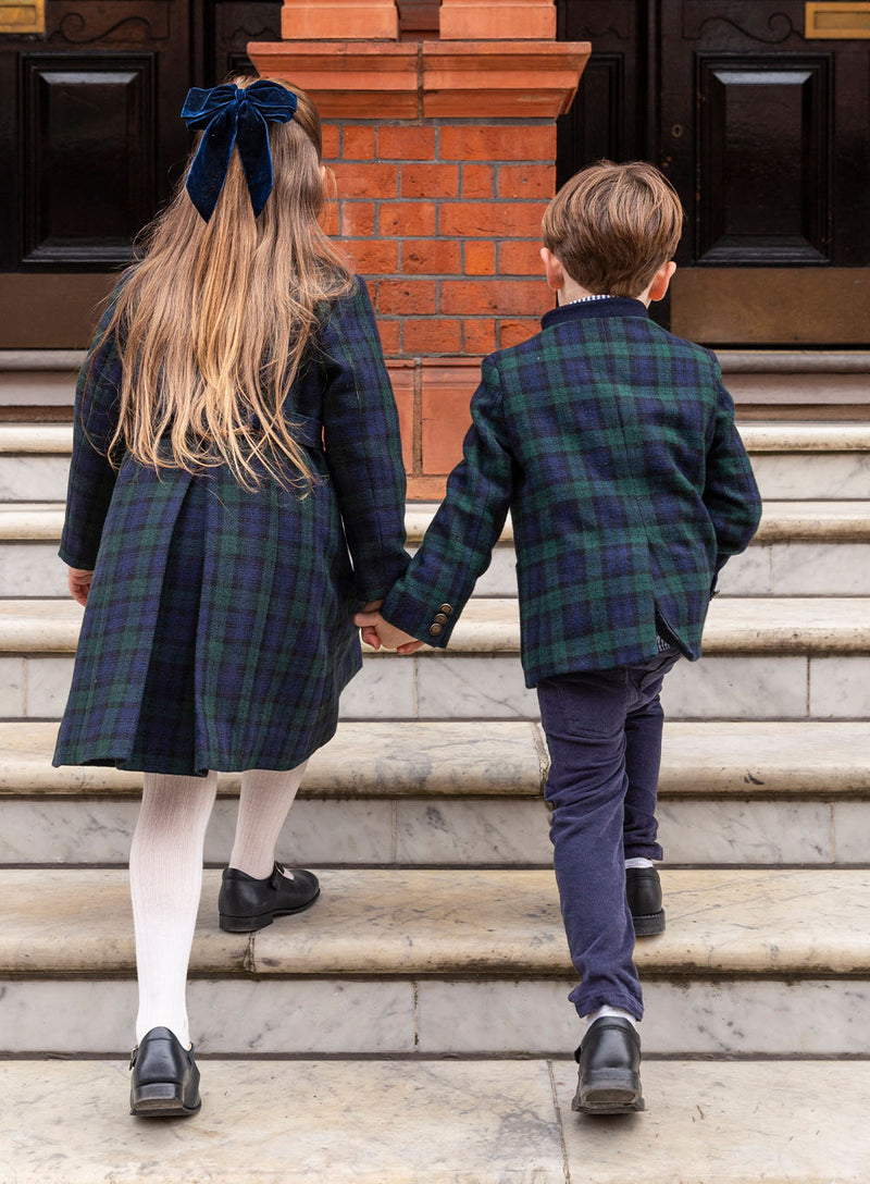 Trotters Heritage Coat Classic Coat in Navy Tartan