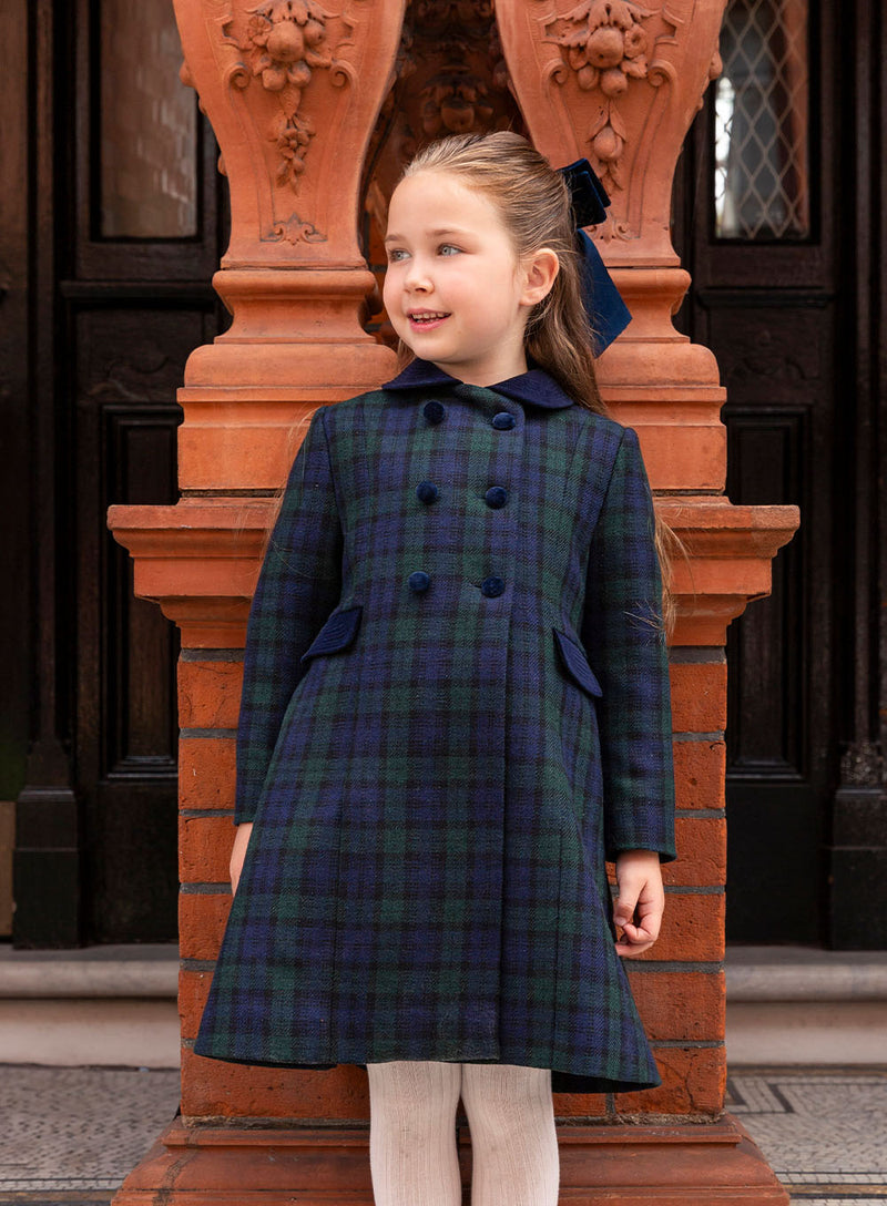 Trotters Heritage Coat Classic Coat in Navy Tartan