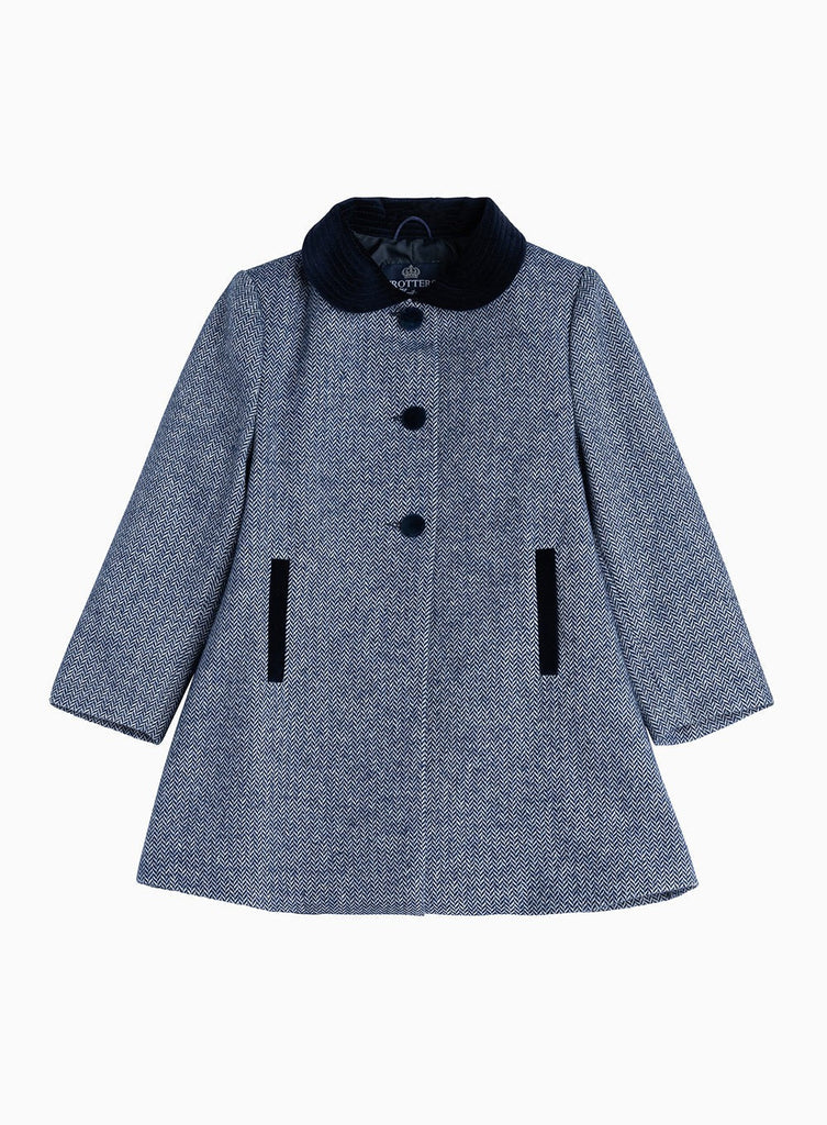 Trotters Heritage Coat Matilda Swing Coat in Navy Herringbone