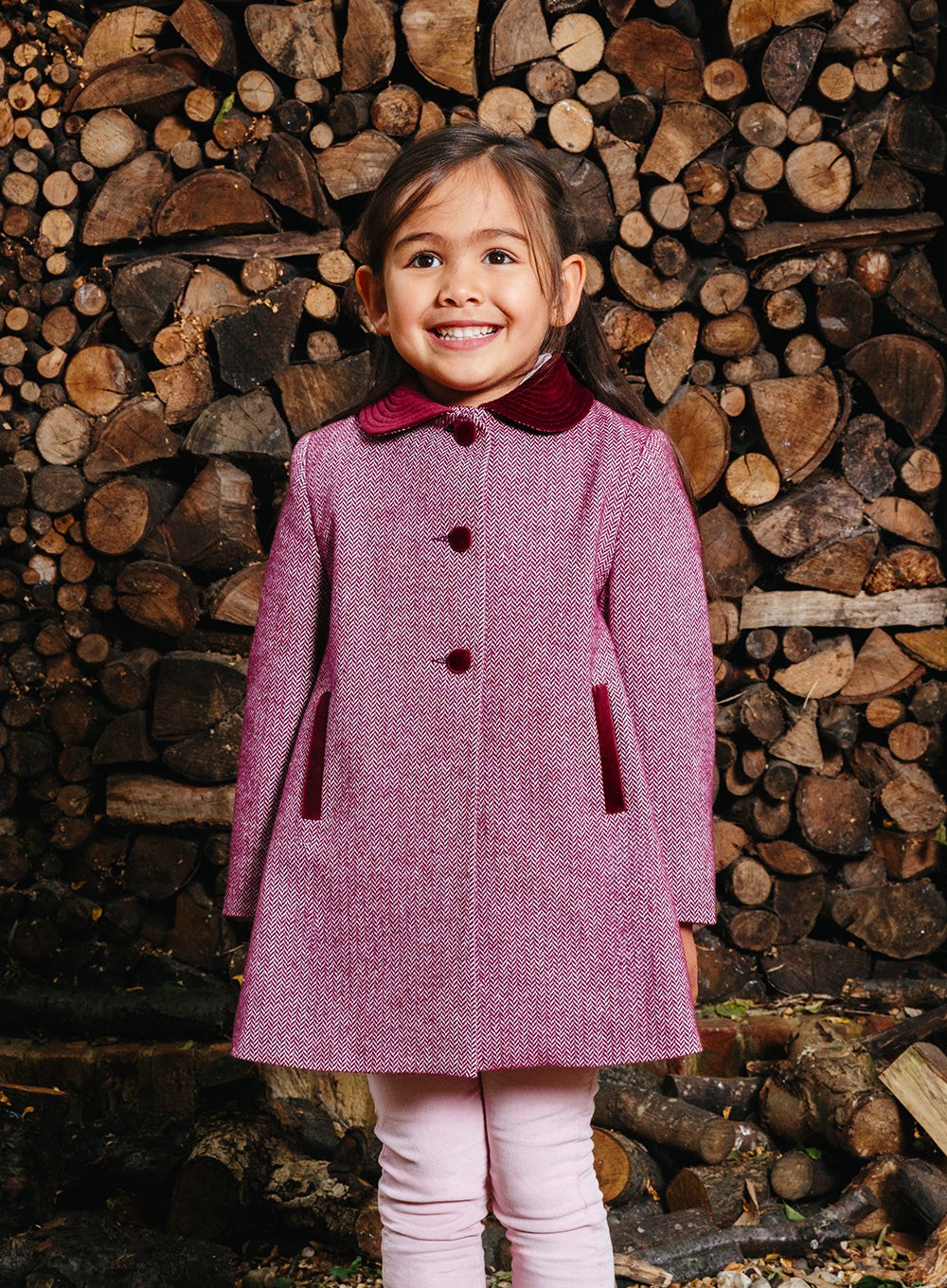 Trotters Heritage Coat Matilda Swing Coat in Pink Herringbone