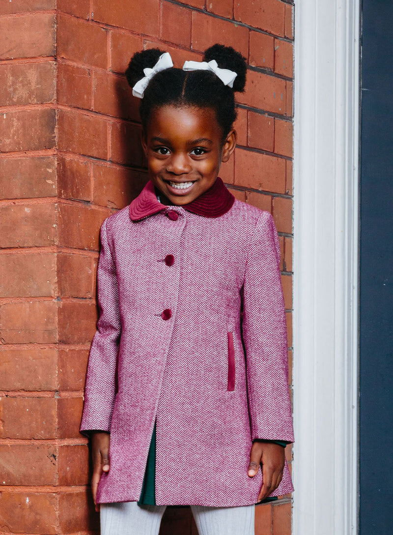 Trotters Heritage Coat Matilda Swing Coat in Pink Herringbone