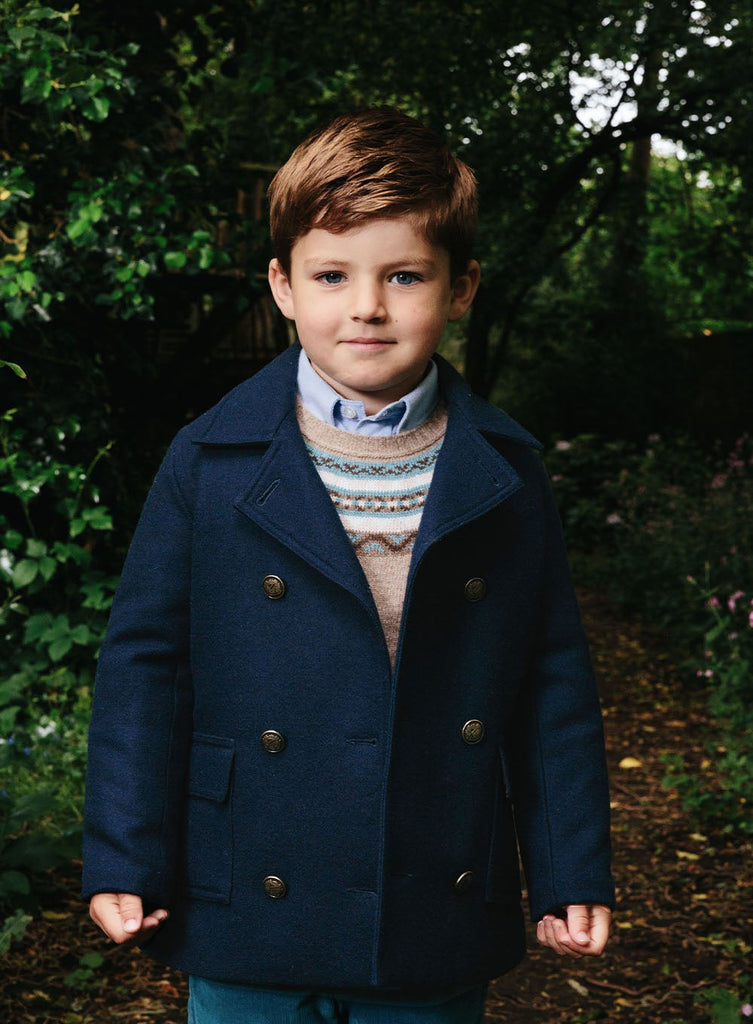 Trotters Heritage Pea Coat in Navy | Trotters London
