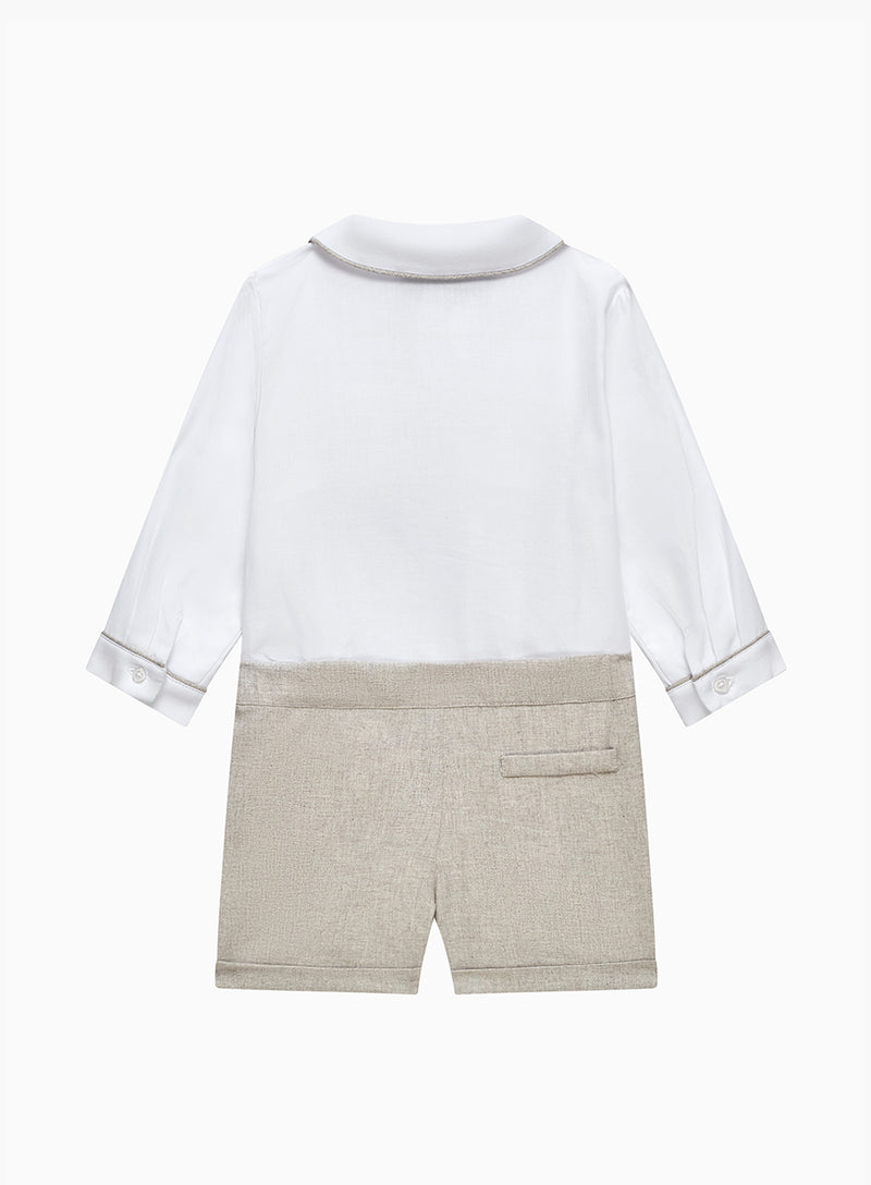 Trotters Heritage Set The Rupert Smocked Set in White/Oatmeal Flannel