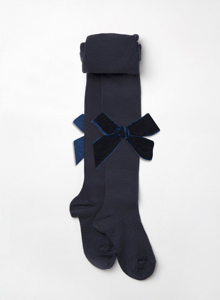 Chelsea Clothing Company Tights Velvet Bow Tights in Navy