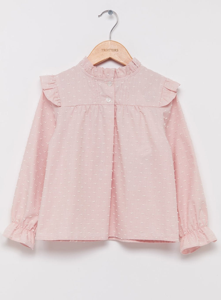 Girls Frances Ruffle Blouse in Pink | Trotters Childrenswear