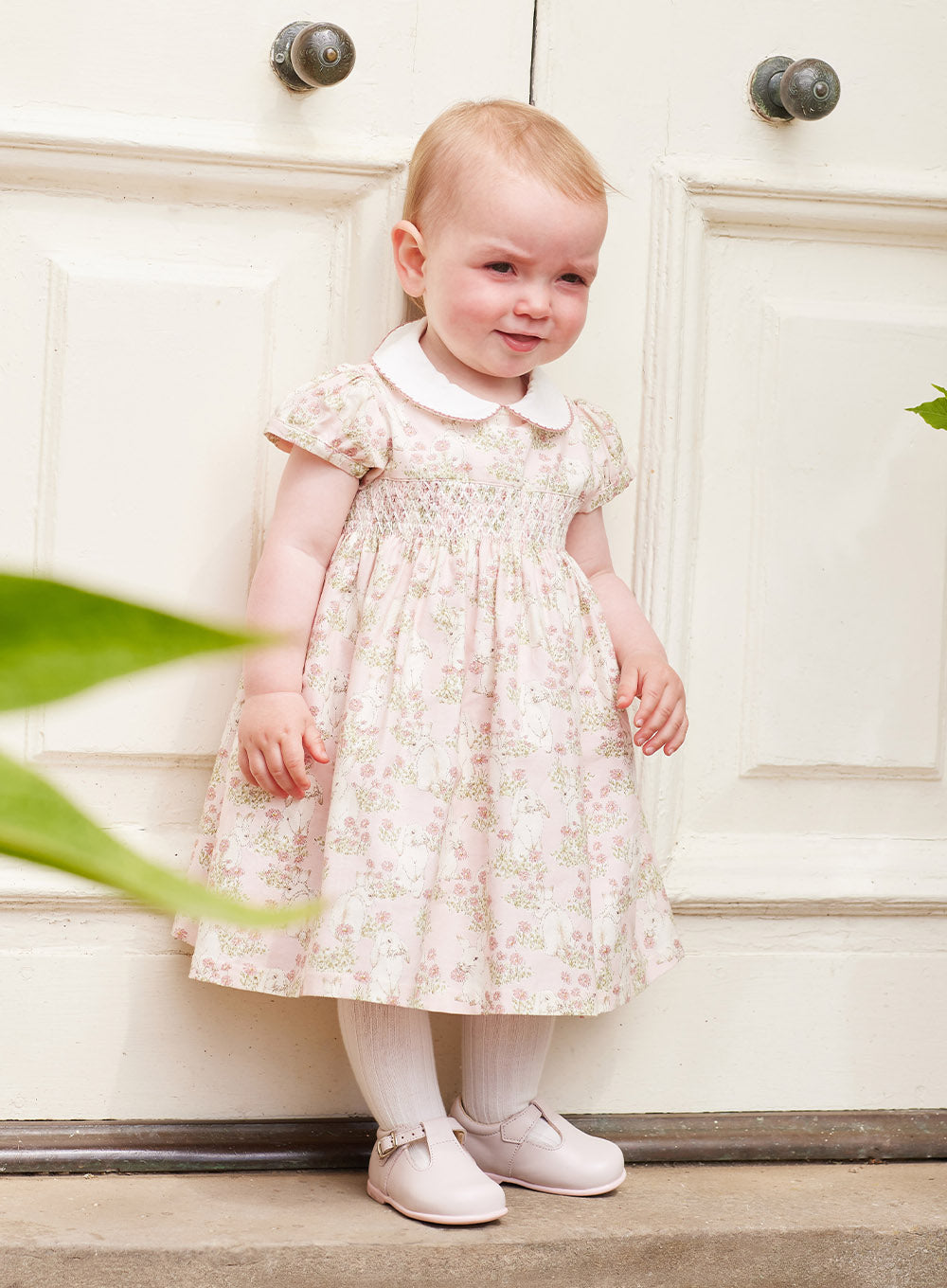 Baby Girls Little Bunny Smocked Dress in Pale Pink | Trotters
