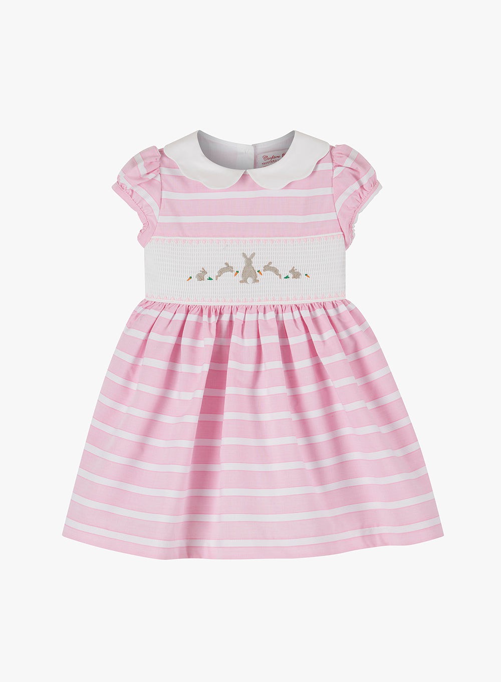 Baby Girls Bunny Striped Smocked Dress in Pink Stripe Trotters London