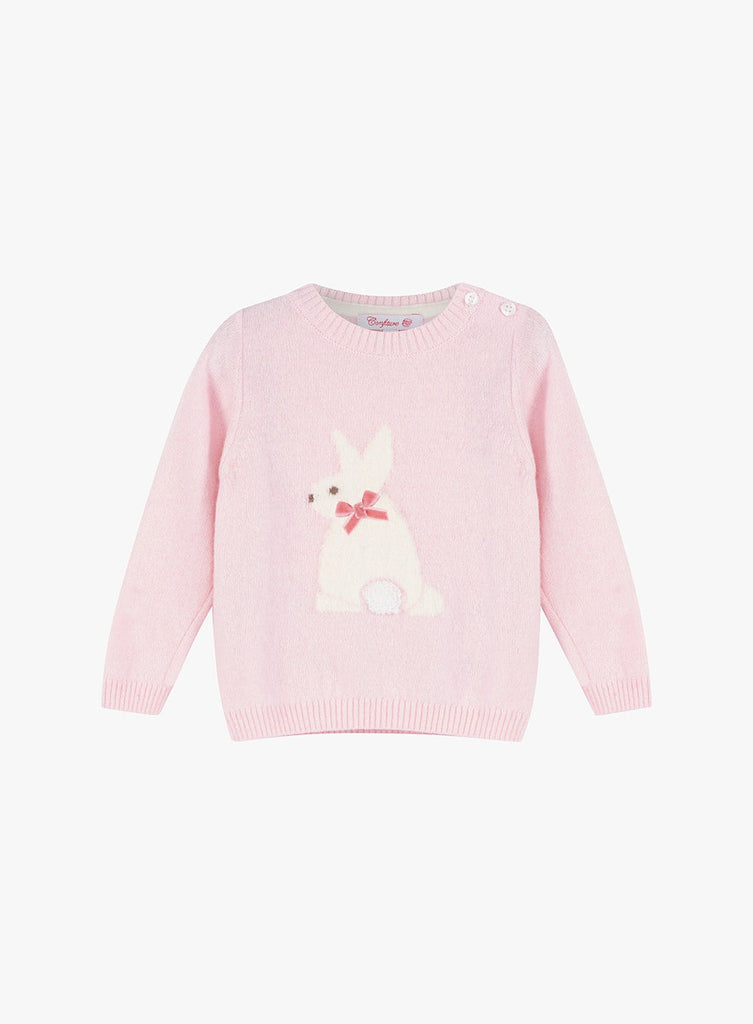 Baby Girls Bunny Jumper in Pale Pink | Trotters London