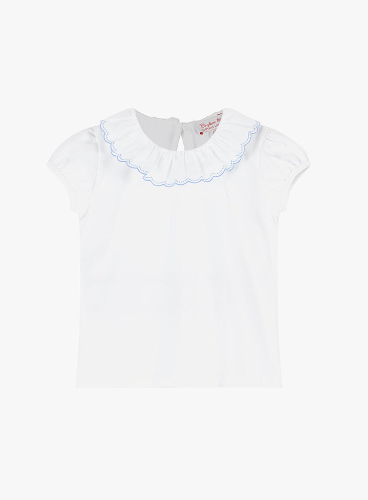 Confiture Girls Isabella Embroidered Top White/Blue | Trotters