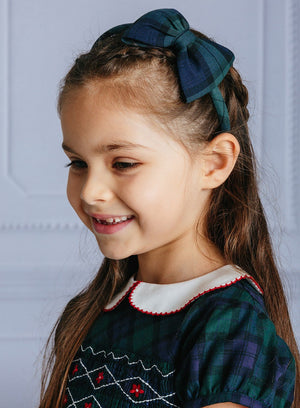 Lily Rose Alice Bands Big Bow Alice Band in Navy Tartan