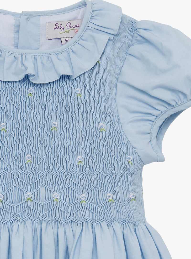 Lily Rose Dress Willow Rose Hand Smocked Dress in Cornflower Blue