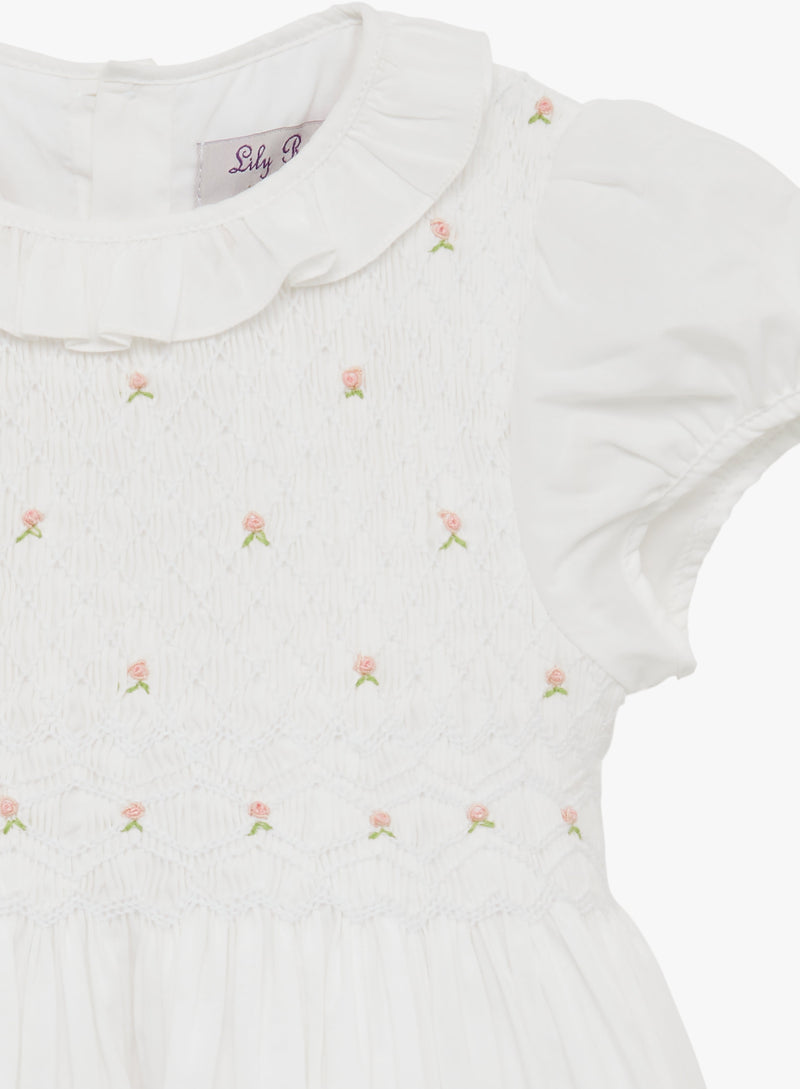 Lily Rose Dress Willow Rose Hand Smocked Dress in White