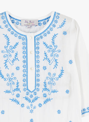 Lily Rose Kaftan Embroidered Kaftan in White/Blue