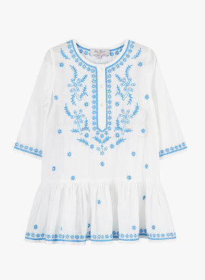 Lily Rose Kaftan Embroidered Kaftan in White/Blue