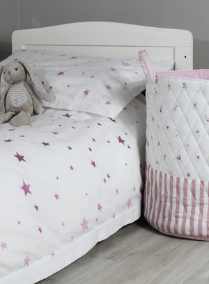 Lime Tree London Homeware Cot Bed Duvet & Pillow Case Set in Pink Star