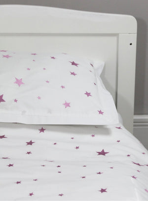 Lime Tree London Homeware Cot Bed Duvet & Pillow Case Set in Pink Star