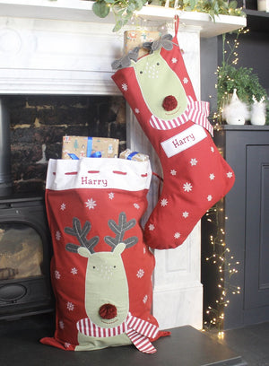 Lime Tree London Personalised Product Large Snowflake Reindeer Personalised Christmas Stocking - Trotters Childrenswear