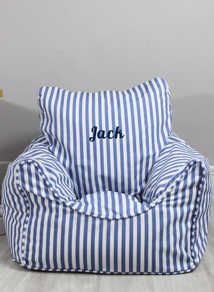 Lime Tree London Personalised Product Personalised Children's Bean Bag Chair in Blue Stripe