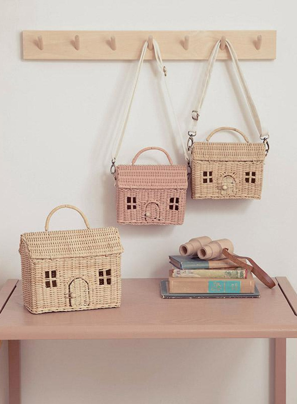 Olli Ella Rattan Casa Bag in Rose Trotters London