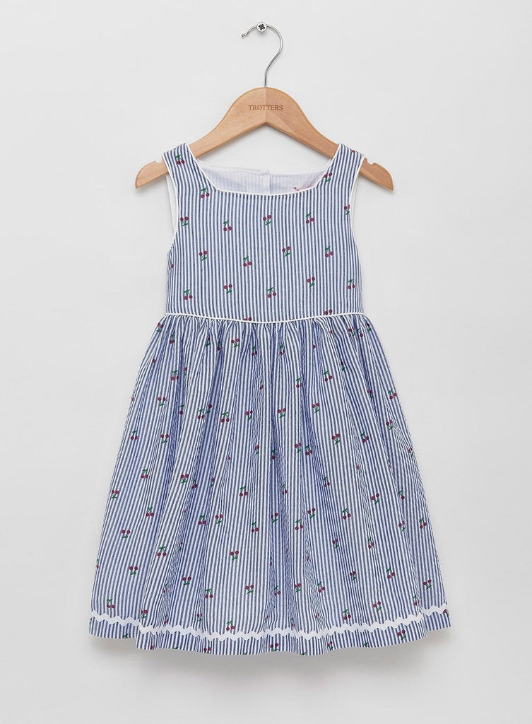 Petit Breton Dress Cherry Dress in Navy/White Stripe