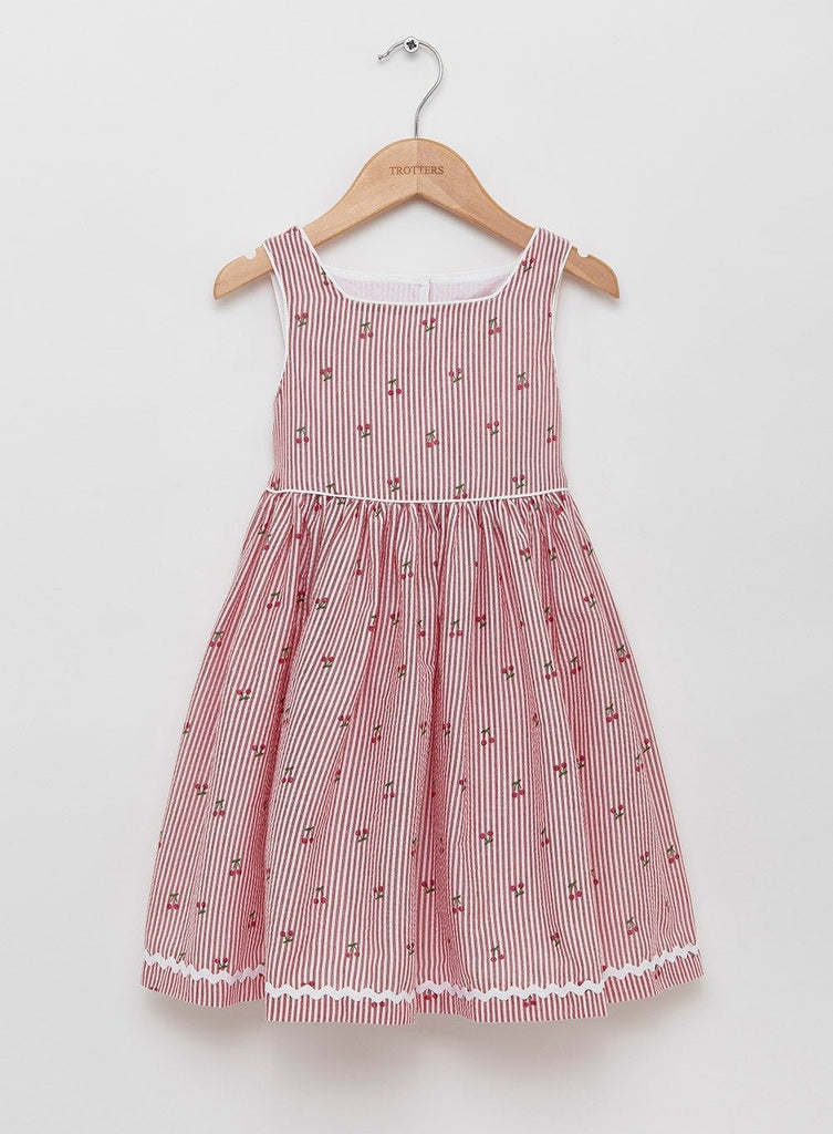 Petit Breton Dress Cherry Dress in Red/White Stripe