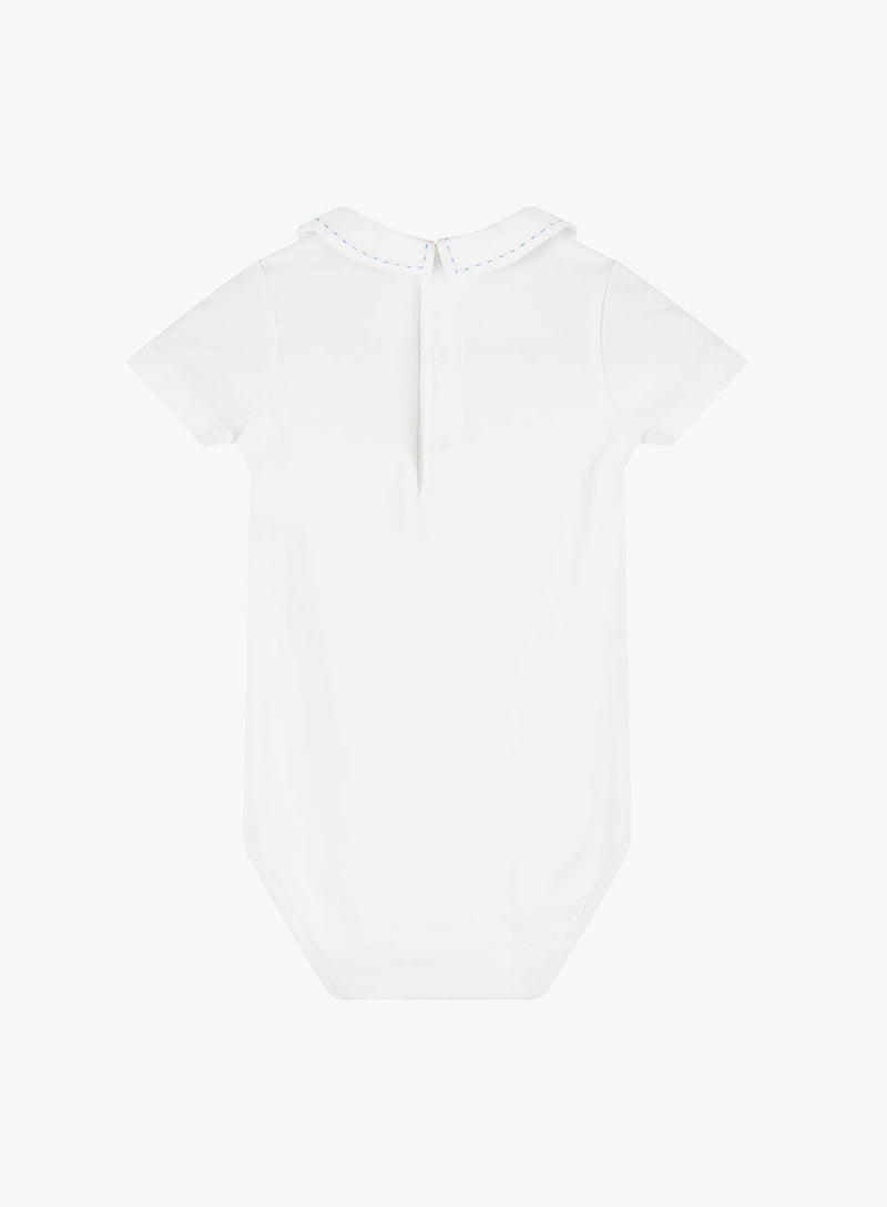 Thomas Brown Body Little Short-Sleeved Monty Stitch Body in White/Pale Blue
