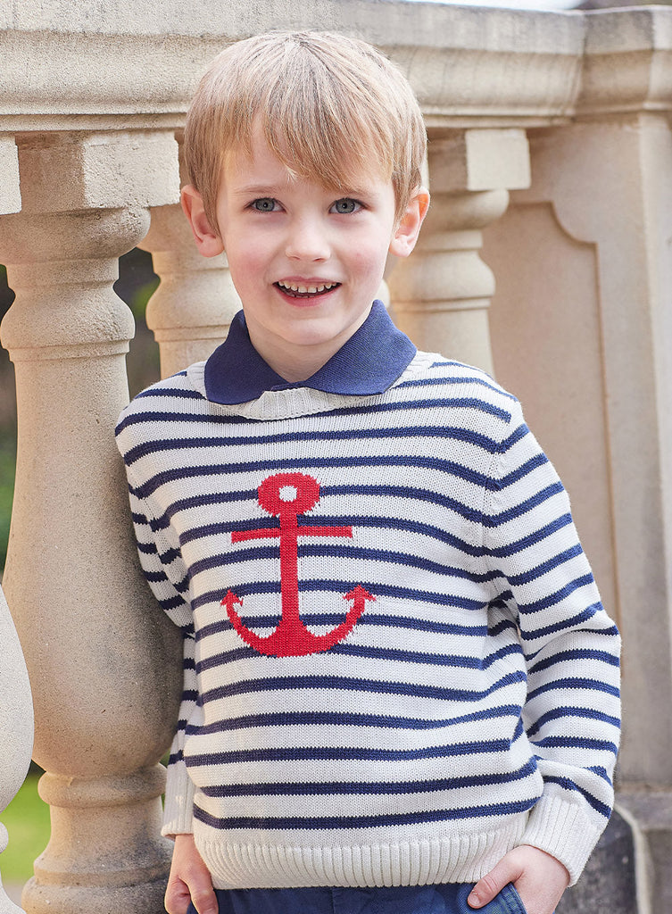 Thomas Brown Jumper Stripy Anchor Jumper