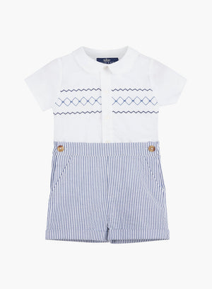 Trotters Heritage Set The Rupert Smocked Set in Navy/White