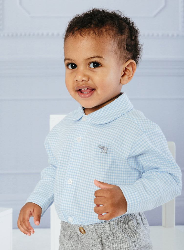 Thomas Brown Shirt Little Peter Shirt in Pale Blue Gingham
