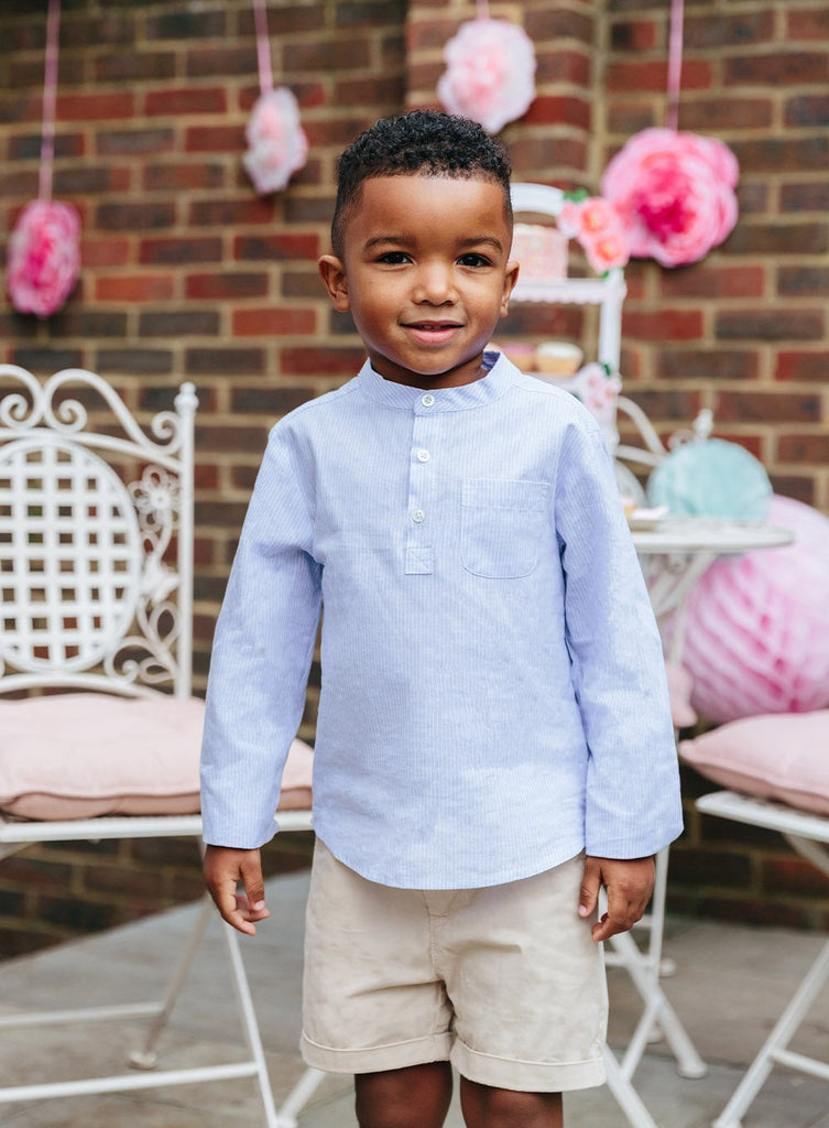 Thomas Brown Shirt Oscar Shirt in Pale Blue Stripe